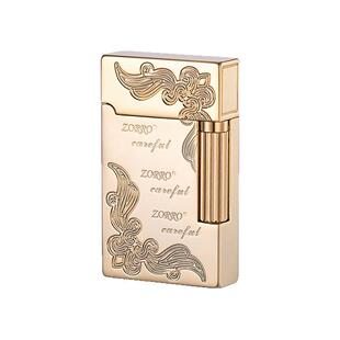 佐罗侧滑朗声煤油打火机经久耐用精雕富贵花银拉丝高颜值防风火机