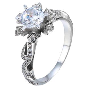 进口莫桑石钻戒女初雪款925纯银镀18K金戒指铂金婚戒简约个性时尚