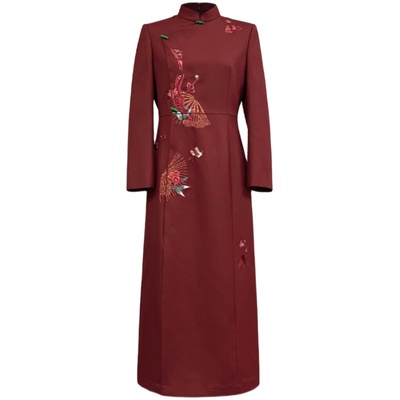 国风羊毛刺绣修身显瘦旗袍连衣裙