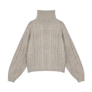 MULVAN【现货7.5折】复古麻花毛衣女高领加厚短款宽松慵懒风上衣
