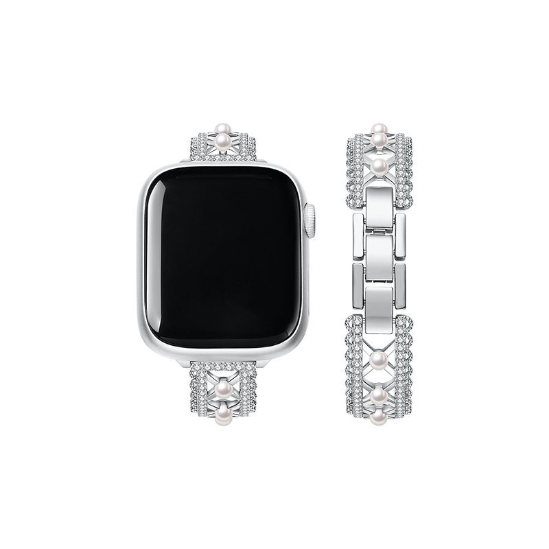 ZEGL设计师适用苹果手表表带兼容applewatchS10芭蕾风手表链iwatchSE表带法式人造珍珠手链女轻奢小众可调节
