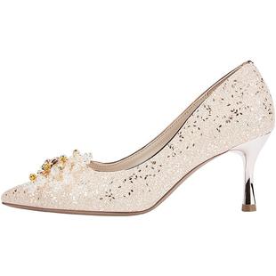 达芙妮高跟鞋女婚鞋2026新款春季女鞋婚纱单鞋香槟色订婚新娘鞋子