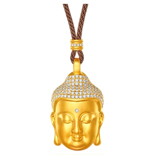 金至尊尼陀佛头黄金项链男 足金999钻石项链女大版古法金佛头编绳