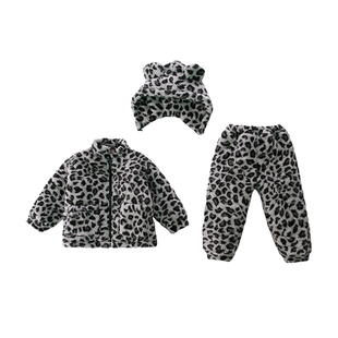 儿童睡衣冬季三层加绒加厚男童家居服套装宝宝冬款韩版豹纹可外穿