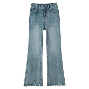 微喇牛仔裤女2026年新款夏薄款流行九分裤子小个子高腰毛边喇叭裤