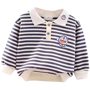 宝宝polo衫加绒婴儿卫衣翻领上衣新款男童衣服春装儿童装卡通T恤