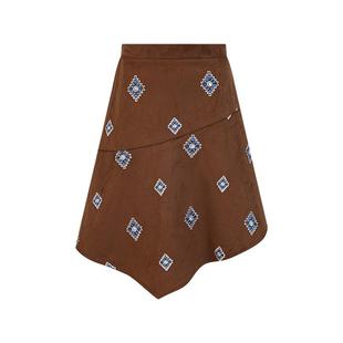 Little Naive女童不规则半身裙冬复古麂皮半裙儿童刺绣裙子流浪风