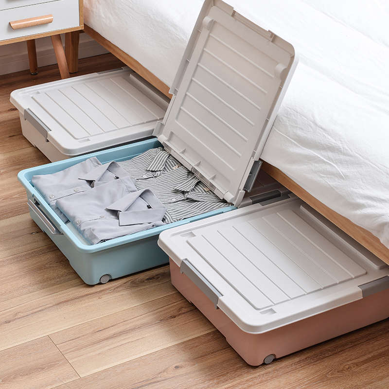 床底收纳箱家用收纳盒衣服储物神器放床下整理箱扁平抽屉式带滑轮