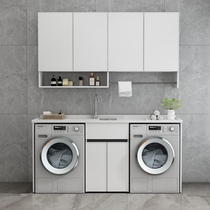 蜂窝铝现代阳台组合洗衣柜双洗衣机柜烘干机双机柜水池洗手盆