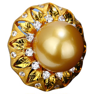 Young复古宫廷布契拉提风格仿南洋珍珠手工拉丝开口戒指金珠吊坠