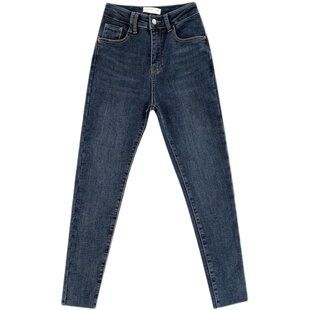 2026秋冬蓝灰色新款百搭牛仔裤女铅笔小脚毛边显瘦牛仔裤女