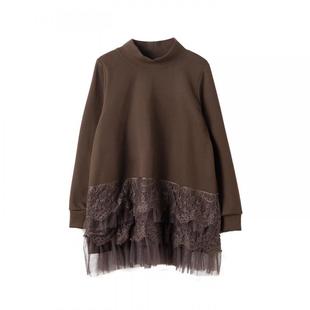 宝诗黎半高领蕾丝拼接卫衣女2026春季洋气复古百搭休闲棉质上衣