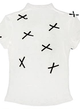 MOF少女百货 舒适短袖修身弹力蝴蝶结T恤 甜美纯色小衫上衣