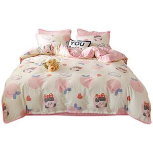 一面棉一面绒被套单件ab面牛奶绒单人被罩纯棉加绒床笠四件套秋冬