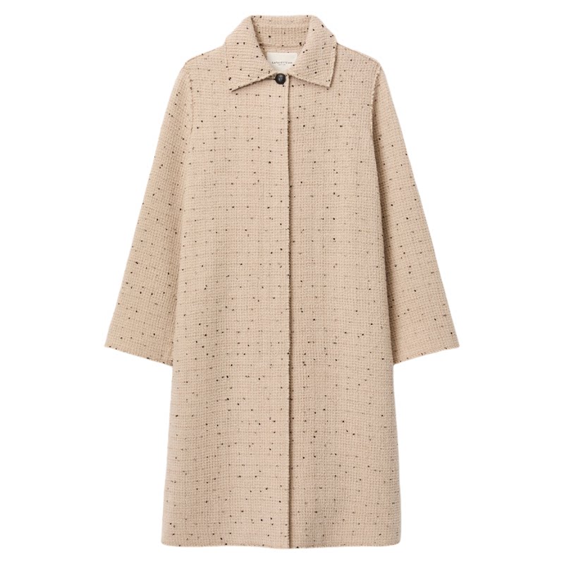 LAFAYETTE148/拉飞逸立体剪裁H型衬衫领花呢大衣中长款通勤