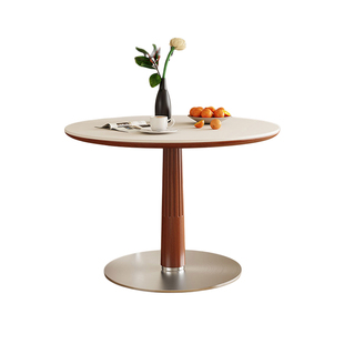 北欧实木岩板圆桌中古风家用小户型简约餐厅饭桌子餐桌椅组合