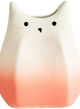 渐变陶瓷小猫素烧花瓶治愈摆件