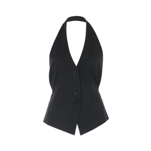 LYNEE 简约挂脖V领绑带式马甲女时尚叠穿马夹休闲无袖上衣百搭