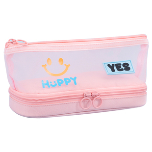 笑脸文具盒小学生立体笔袋帆布立体铅笔袋男女孩款三层大容量文具袋金属拉链高颜值ins风铅笔盒初中生笔袋