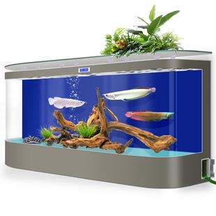 超大型办公室公司鱼缸高端落地式靠墙客厅2026新款热弯玻璃金鱼缸