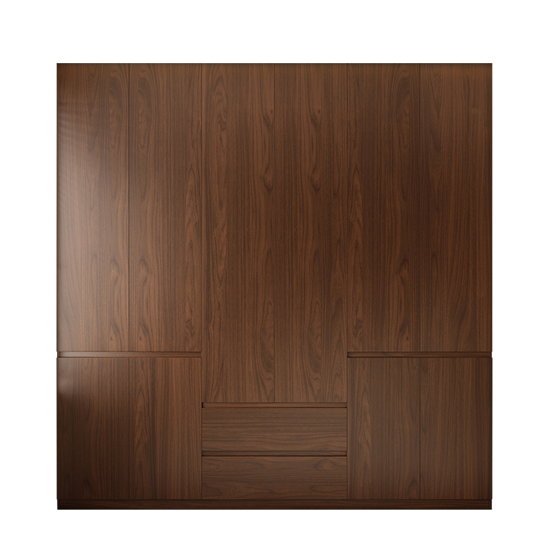 橡木定制分段式免拉手衣柜全实木胡桃木色储物柜平开门储物大衣橱