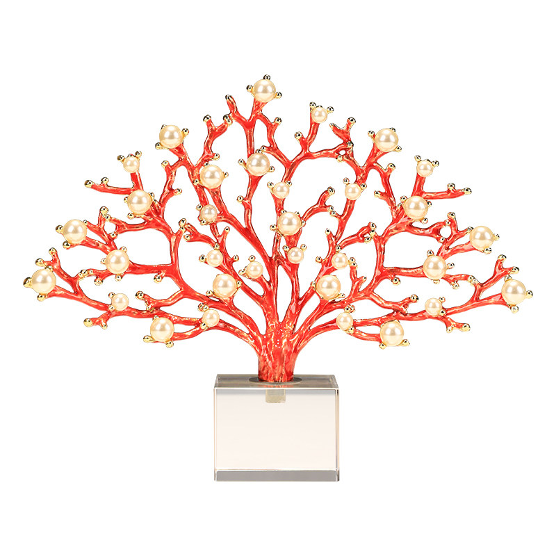 现代轻奢珊瑚树珍珠摆件客厅桌面玄关礼物高档高颜值装饰品入宅