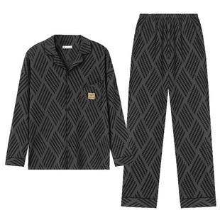 妮狄娅秋季情侣睡衣女柔软棉长袖男翻领开衫简约版春秋家居服套装