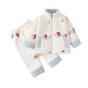 冬季儿童珊瑚加绒睡衣男孩宝宝套装女童加厚法兰绒男童家居服外穿