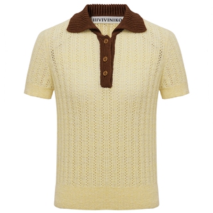 IIIVIVINIKO2025春新款百搭Polo领撞色边针织短袖女B510112638B
