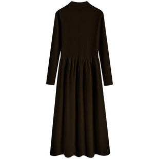 慕兔法式正肩长袖针织长裙子女2025冬季新款配大衣收腰打底毛衣裙