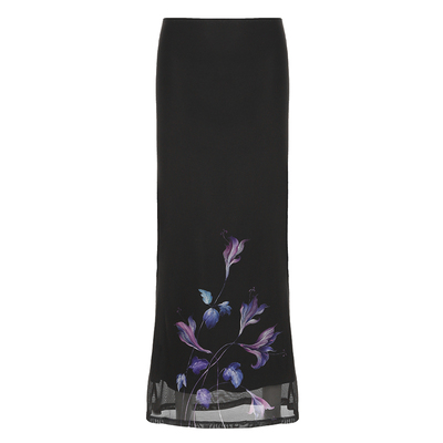 SWEETOWN岸紫汀兰#古着花卉印花垂感包臀长裙小众辣妹复古半裙女