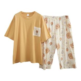 薄款睡衣大码女胖mm夏季纯棉200斤短袖中裤套装家居服可外穿夏款
