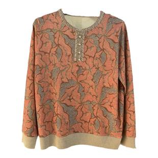 中老年提花T恤妈妈春秋装大码圆领薄款蚕丝长袖针织打底衫上衣女