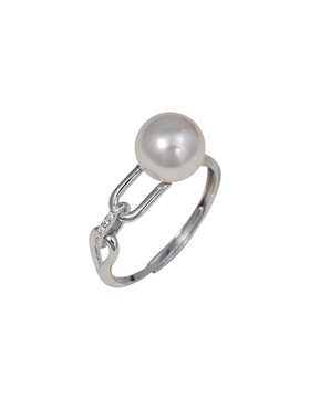 赛赛莉安天然淡水珍珠平衡木S925纯银戒指
