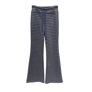 加绒加厚条纹休闲微喇裤女冬松紧腰抽绳修身显瘦百搭软糯米喇叭裤