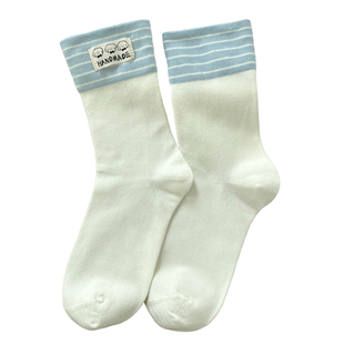 不会丢的袜子 卡通小狗中筒袜女ins潮韩国学院风可爱布标棉袜长袜