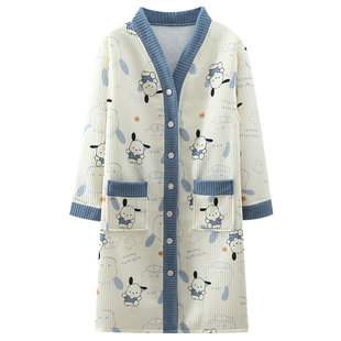 带胸垫空气棉月子服待产裙秋冬季孕妇睡裙春秋纯棉产后哺乳连衣裙