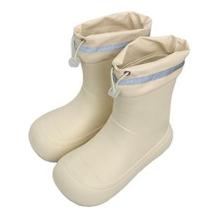 细细条室外雨天防滑防水亲子雨鞋四季通用抽绳束口水筒靴胶鞋女