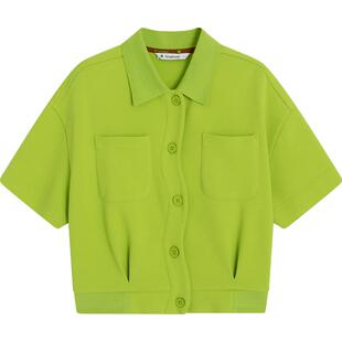 【播奥莱】播商场同款夏新款网眼空气层波浪边门襟立体花式衬衫