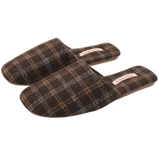 秋季绒感亲肤格纹四季拖鞋女情侣室内透气防滑牛筋底绅士居家鞋男