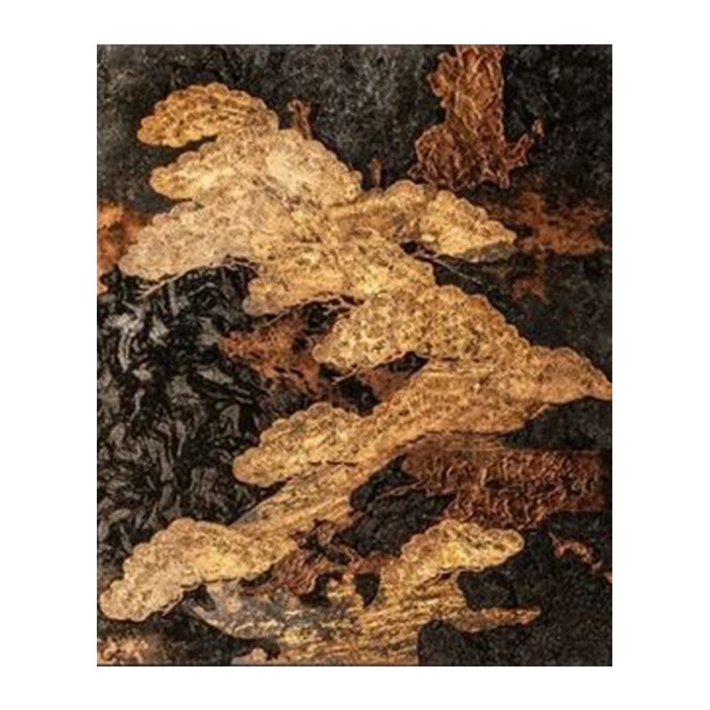 HLF.设计师油画《祥云》立体肌理感金箔客厅玄关中古风老钱风佗寂