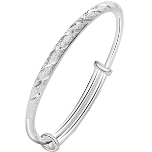 9999纯银手镯年轻款小众满天星银镯子女款2025新款实心推拉银首饰