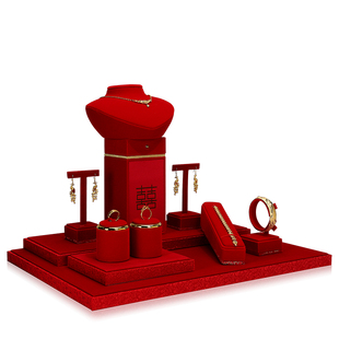 伟远鹏黄金珠宝展示道具红绒布饰品戒指项链陈列架人像橱窗首饰架