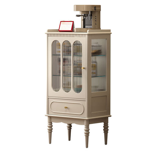 奶油风白色实木边柜立柜酒柜法式客厅靠墙收纳储物展示柜美式书柜