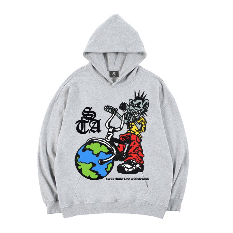 STA美式涂鸦宽松连帽卫衣