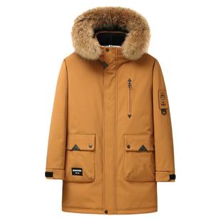 雪中飞男士羽绒服2025新款中长款工装连帽大毛领极寒加厚防风外套