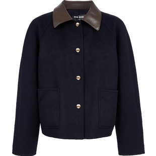 Vero Moda毛呢大衣2025秋冬含绵羊毛拼接PU领外套巴恩风32534T007