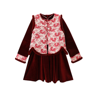 布丁哈鲁冬装女童童装2026秋冬季新款儿童中国风拜年服套装