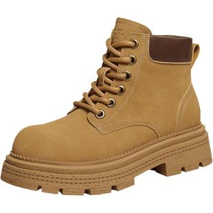 百思图2025冬季新款复古马丁靴工装靴踢不烂大黄靴女短靴D3785DZ5