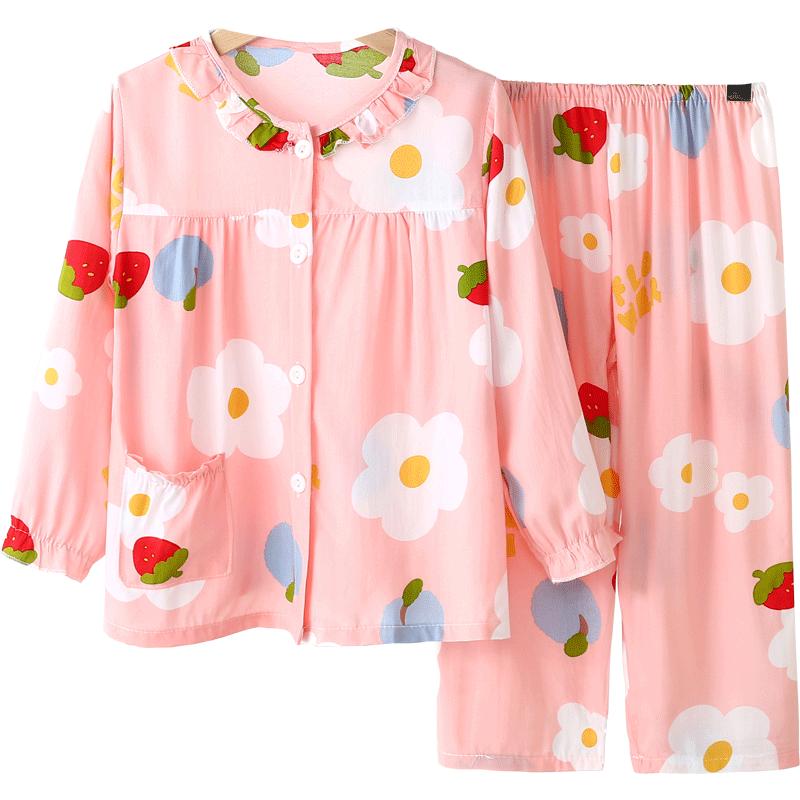 夏季儿童棉绸睡衣女童空调亲子家居服男女孩中大童东方绸长袖套装